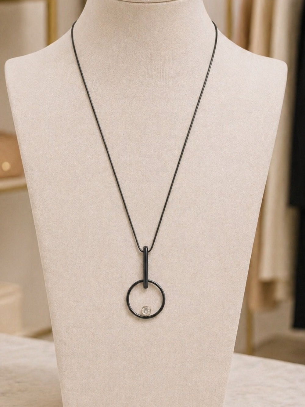 WHBM Elegant Dark Gray Silver Pendant Necklace